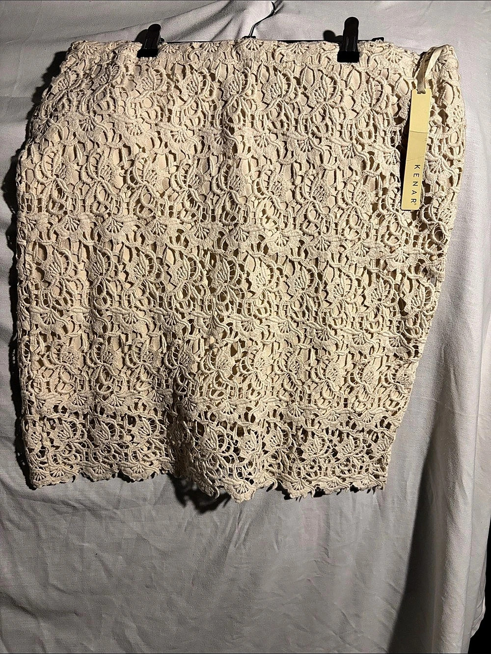 Kenar Crochet Lace Pencil Skirt Floral Cream NWT